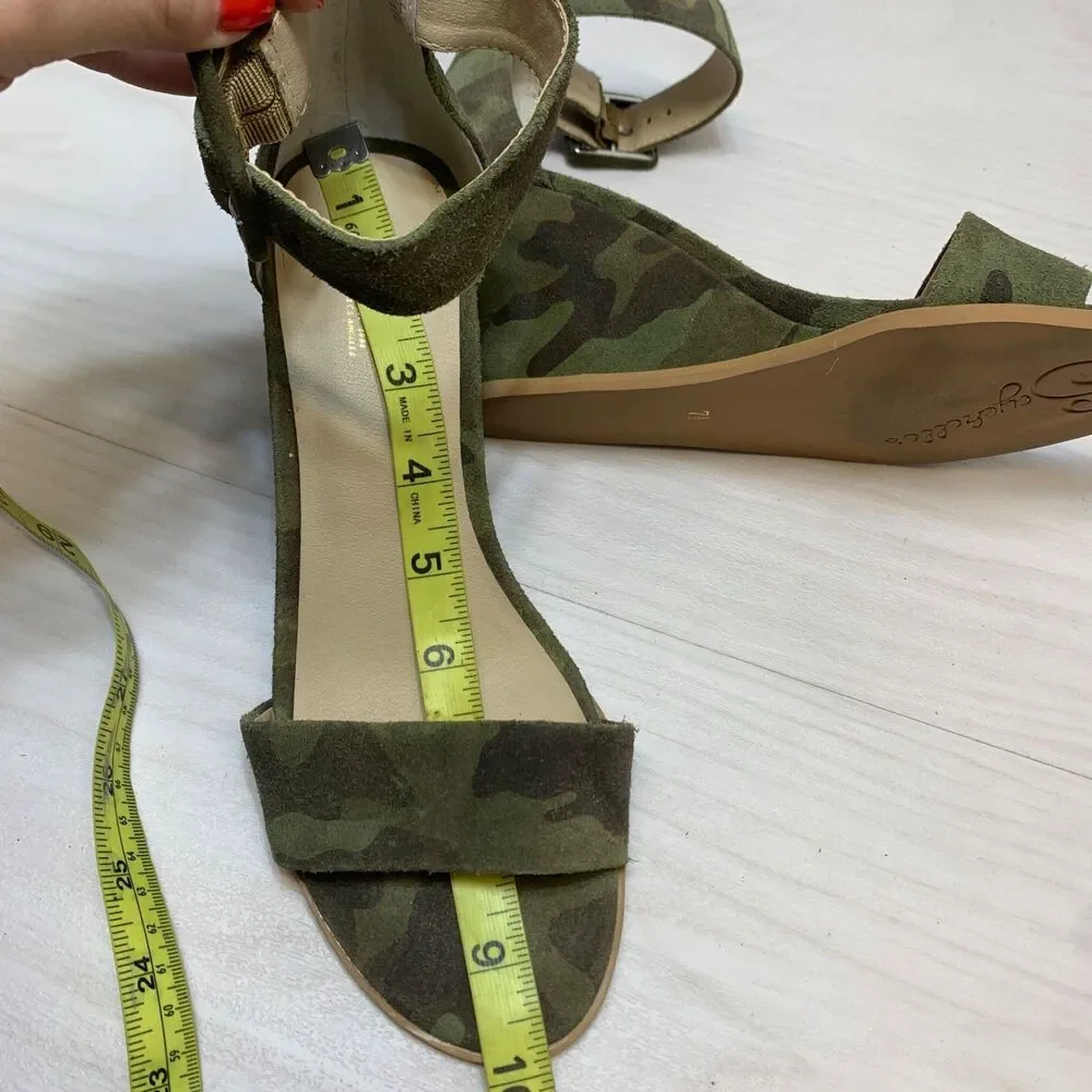 Seychelles Cloud Nine Camo Wedge‎ Heels Sandals Leather Womens 7.5 Green